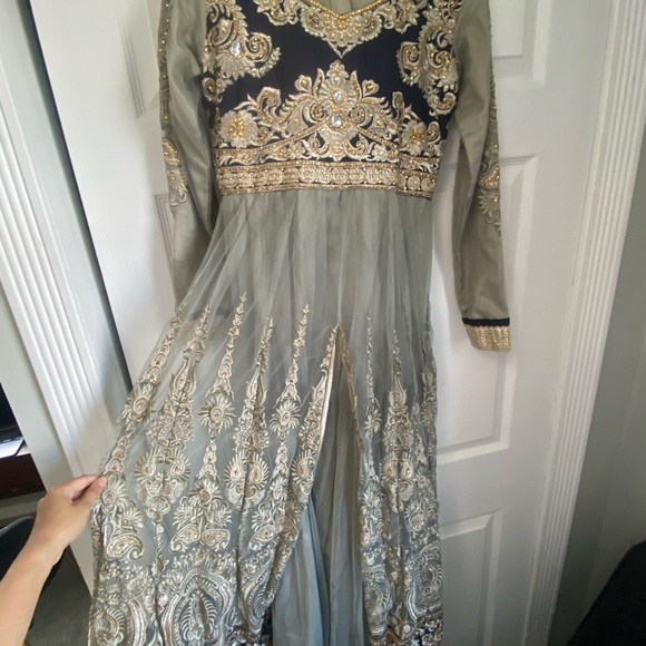 Gray and navy anarkali - Picture 3 of 4